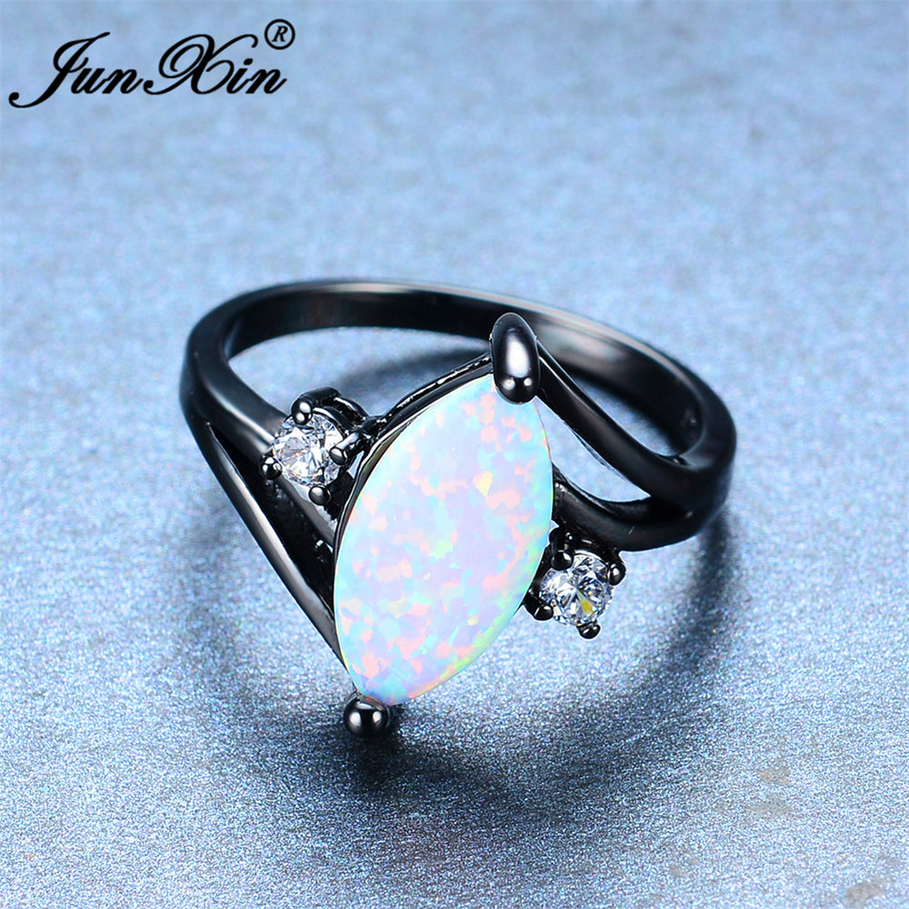 JUNXIN Women's White Fire Opal Ring - love-our-silver-jewelry